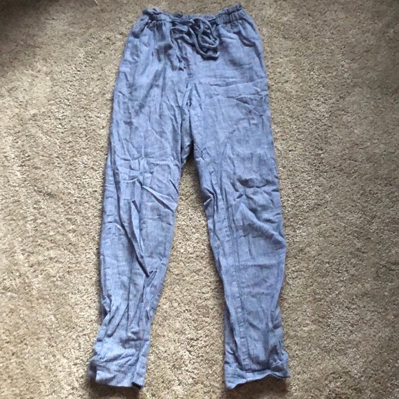 blue and white striped flowy pants